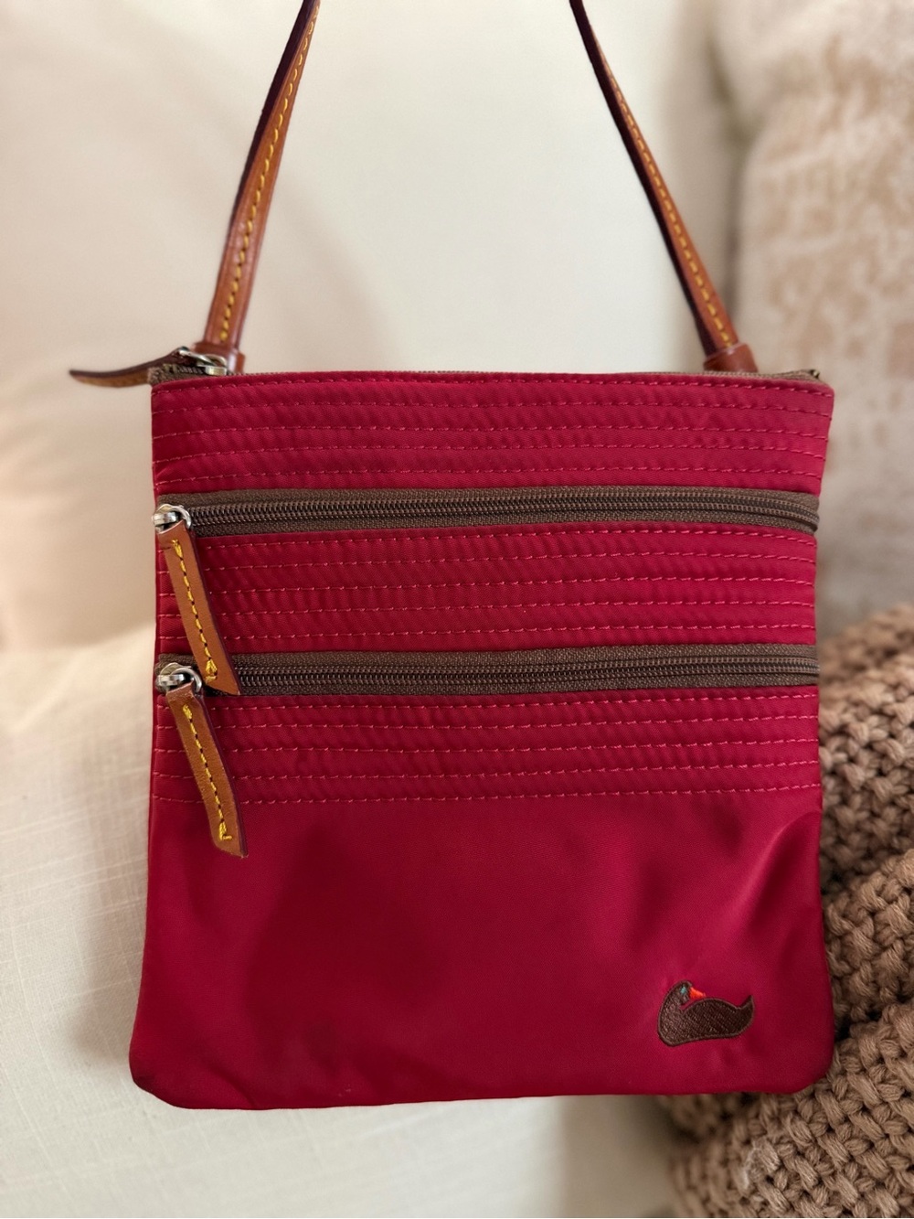 Dooney & Bourke Red  Nylon N S Triple Zip Crossbody Handbag